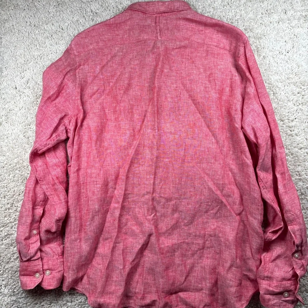 Banana Republic Mens Button Down Shirt M Pink Linen Camden Fit LS Summer Casual